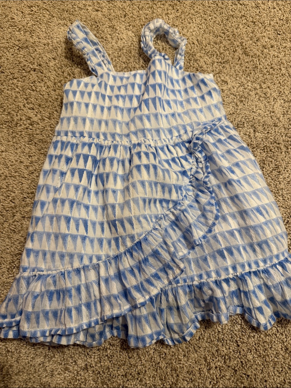 Janie and Jack Blue and White Triangle Ruffle Sundress